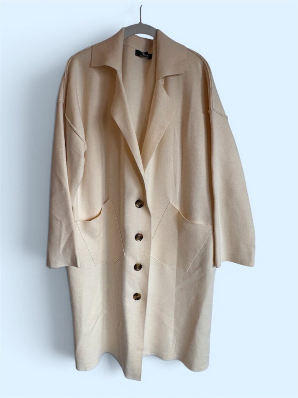 Ivory Duster Sweater Coat Button Down with Pockets